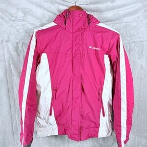 Columbia Women’s Waterproof Ski Snow Jacket Hooded Pink White Size Small